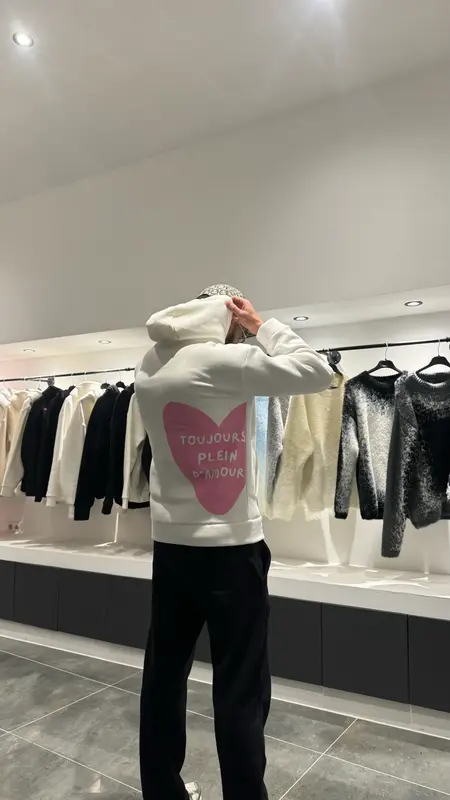 ADJ - Pull Blanc - Cœur Rose & Print Dos