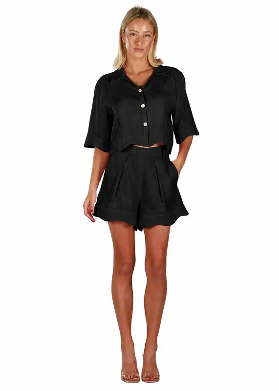 ADRIANA BLACK | Women linen blouse short sleeve