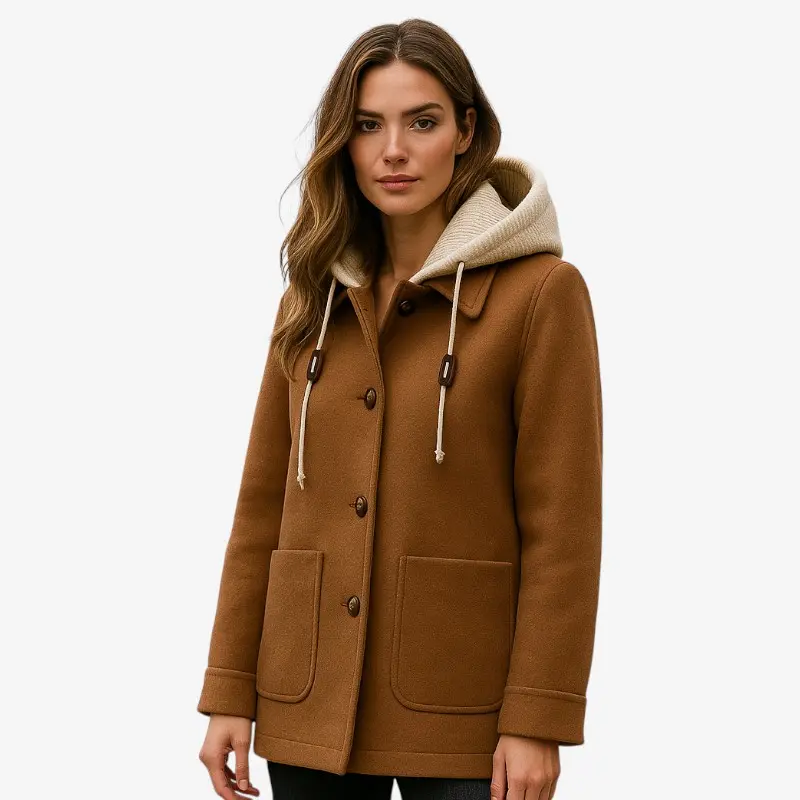 Aleena – Veste à capuche boutonnée à manches longues avec poches