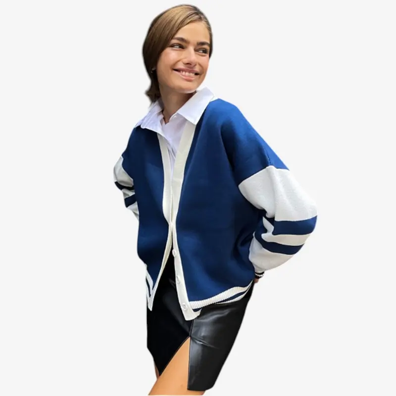 Alice Gilet long rayé femme col V boutonné