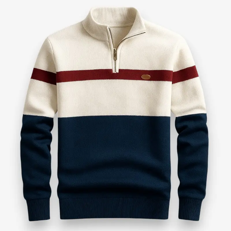 Andrew – Pull à manches longues avec demi-zip et col montant