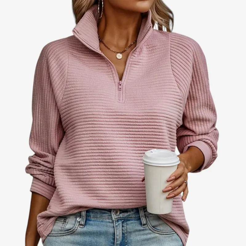 Angela – Pull à manches longues avec décolleté en V et design à ouverture zippée