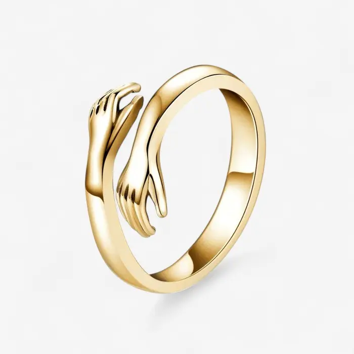 Angelica – Bague ouverte ajustable avec mains entrelacées