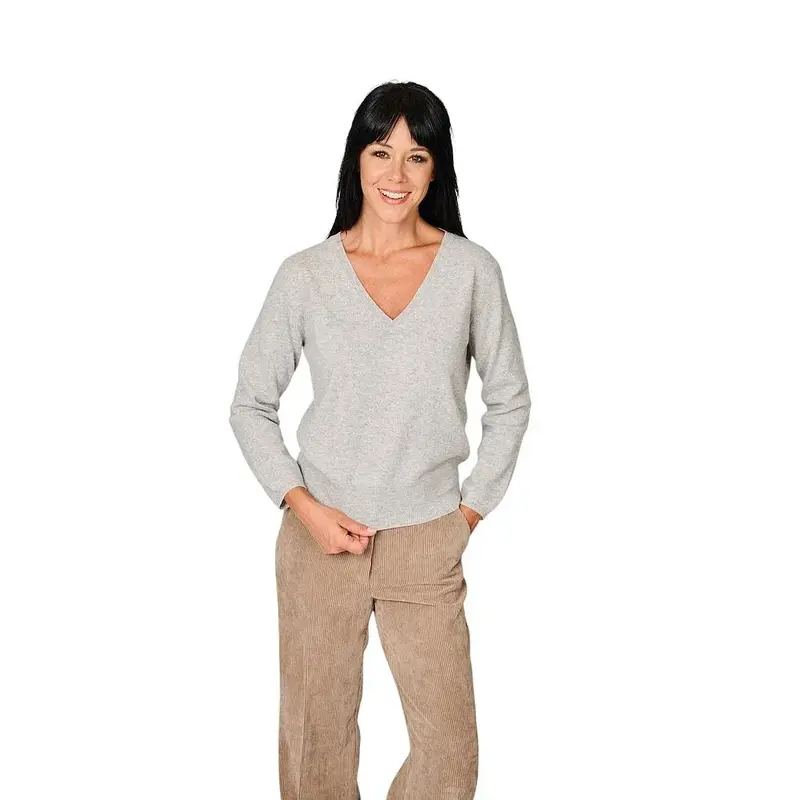 Anneclaire pull à col roulé col en v femme gris D1839 857 621