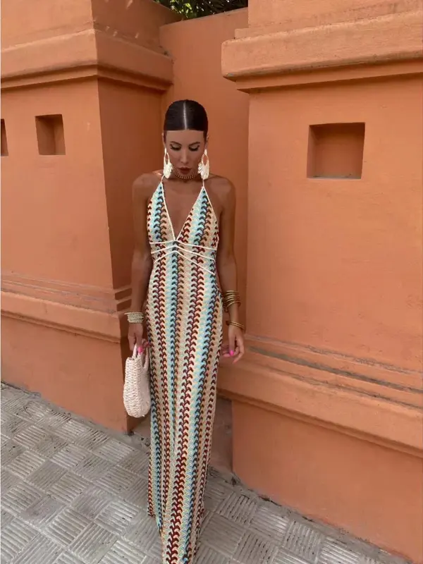 Annita - Robe maxi dos nu col V profond