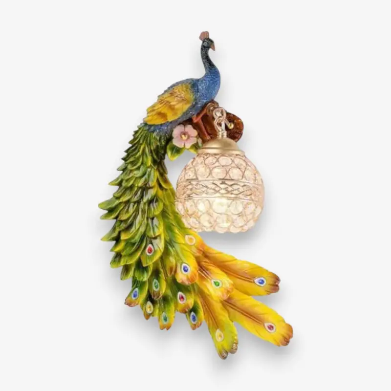 Applique murale paon sculptée avec accents cristal