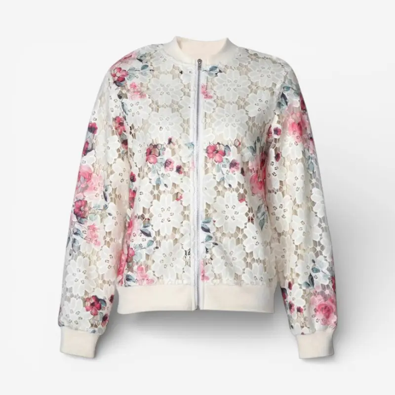 Arlena – Veste zippée à manches longues avec imprimé floral et empiècements en mesh