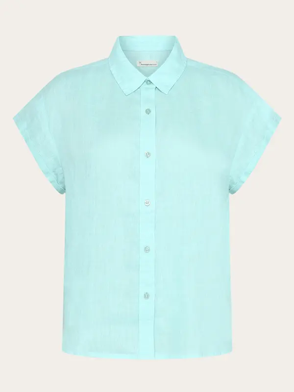 ASTER fold up short sleeve linen shirt - Aqua Esque