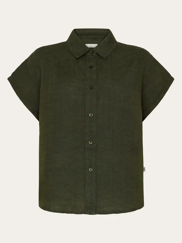 ASTER fold up short sleeve linen shirt - Burned Olive