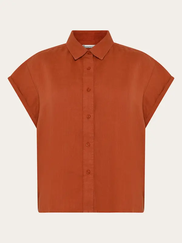 ASTER fold up short sleeve linen shirt - Burnt Brick