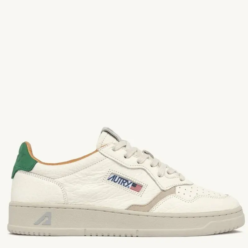 Autry MEDALIST LOW Cuir Grain Vert et Gris clair