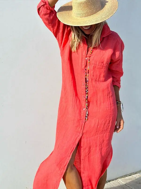 Avery - Robe chemise à manches longues avec col rabattu