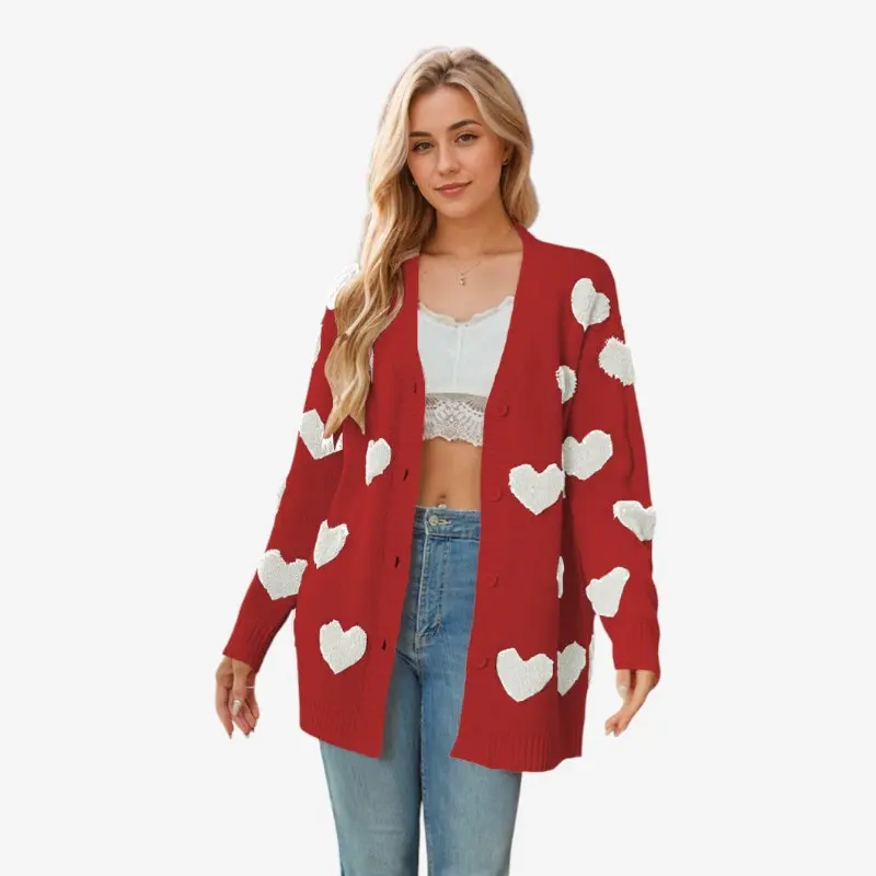 Aylin – Gilet boutonné à manches longues, col en V et imprimé