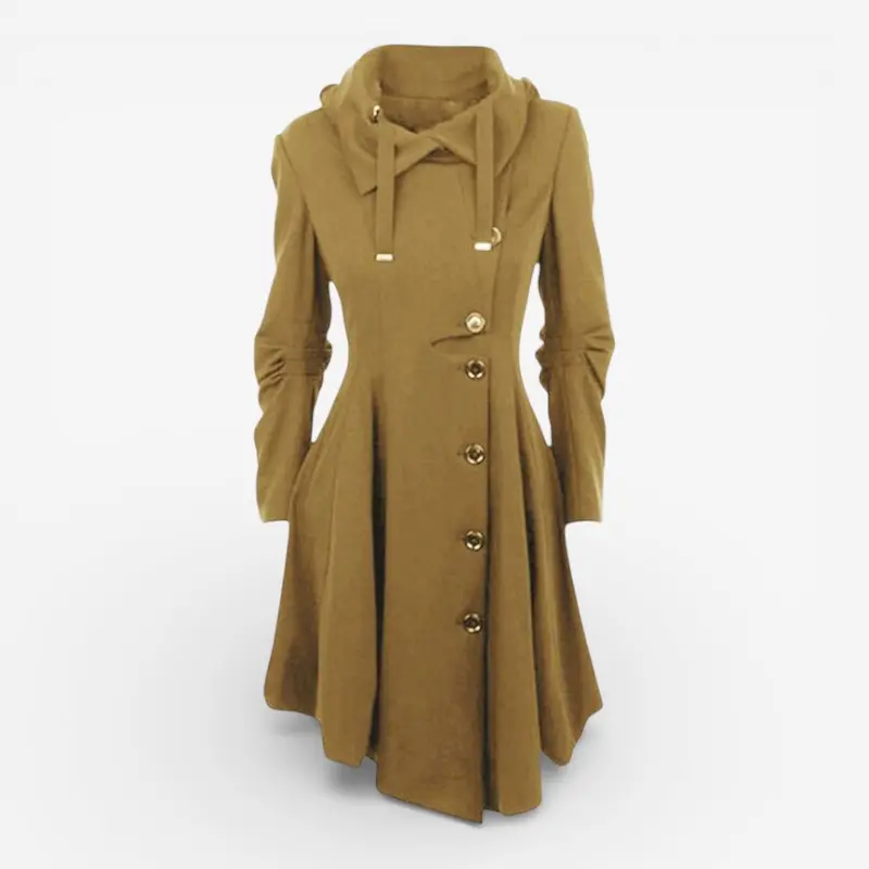 Azmira – Manteau à capuche boutonné à manches longues et motif plissé