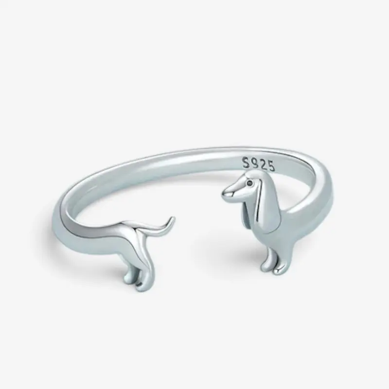 Bague femme ouverte avec motif teckel
