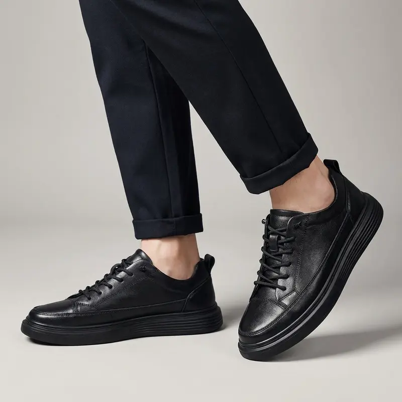 Baskets basses homme, empiècements surpiqués ton sur ton