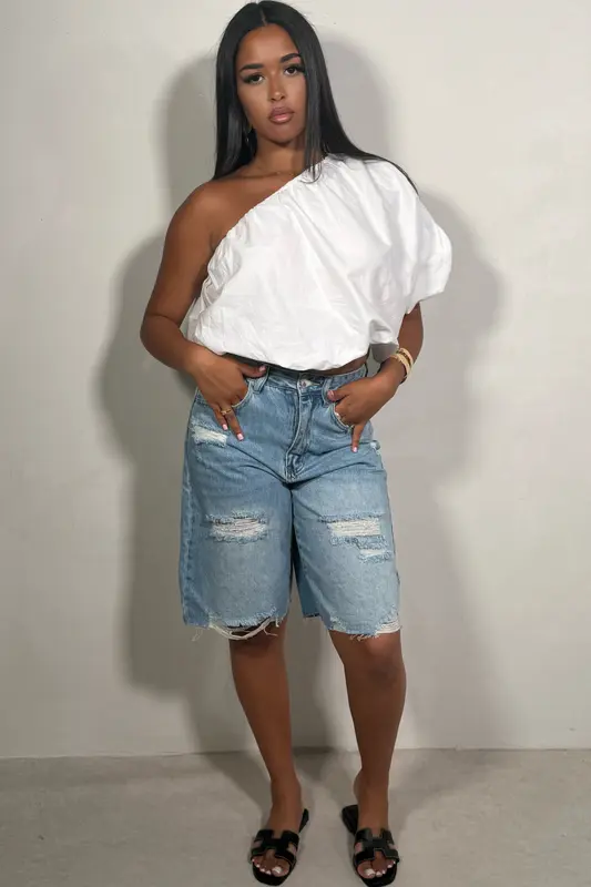 Bermuda Jeans Femme Destroy — Coton Stretch