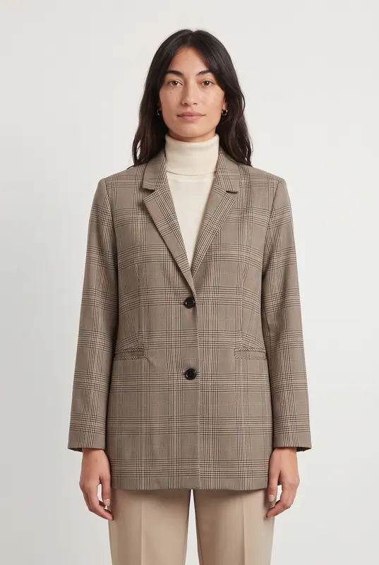 Blazer à Carreaux Marron et Beige - Taille M/38