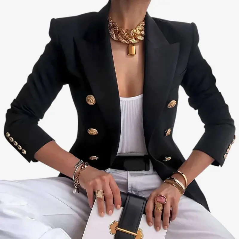 Blazer avec Épaules Structurées, Manches Longues et Fermeture Boutonnée