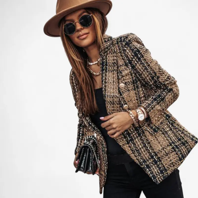 Blazer femme manches longues avec col à boutons et poches