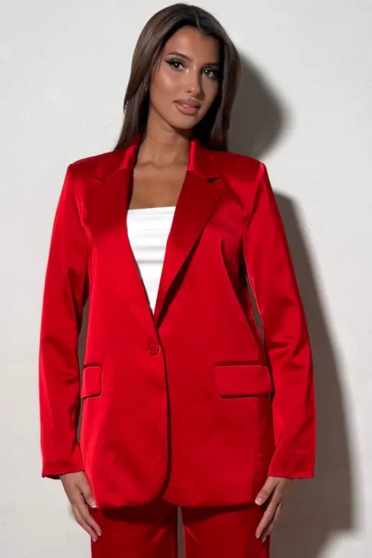 Blazer Tailleur Satiné Éclat Réflectif Rouge Passion