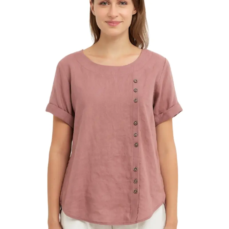 Blouse à manches courtes col rond avec boutons latéraux