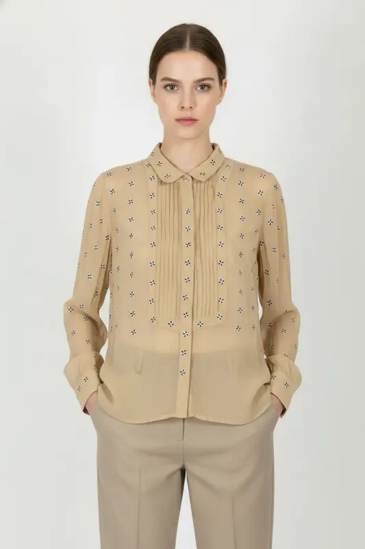 Blouse Beige et Bleu - Taille XL/42 - imparfaites