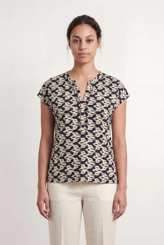 Blouse Beige et Bleu - Taille XL/42