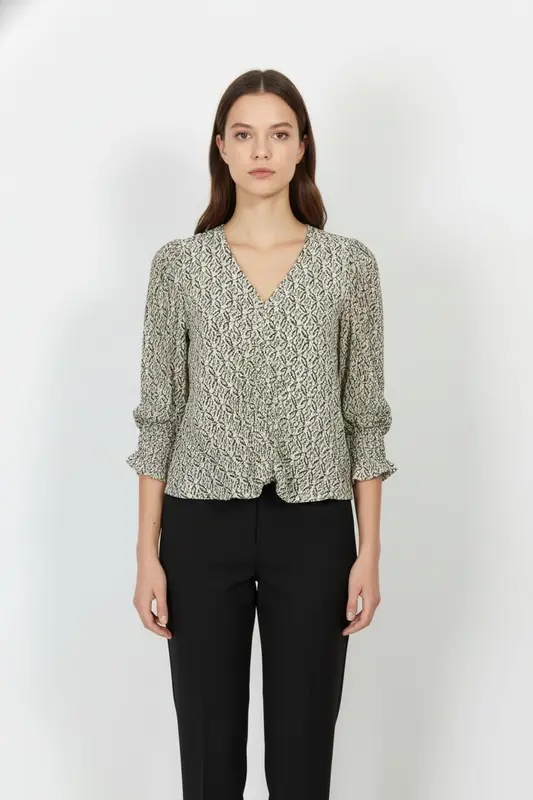Blouse Beige et Noir - Taille M/38