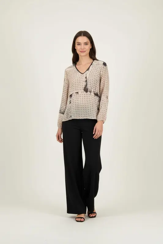 Blouse Beige et Noire - Taille XS/34