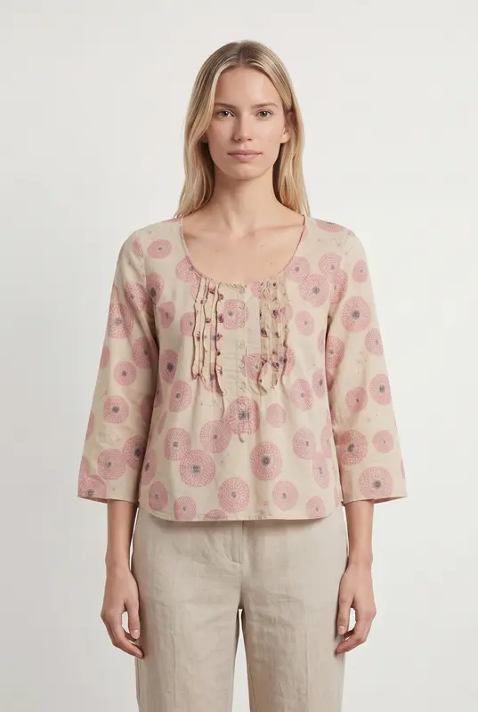 Blouse Beige et Rose - Taille M/38