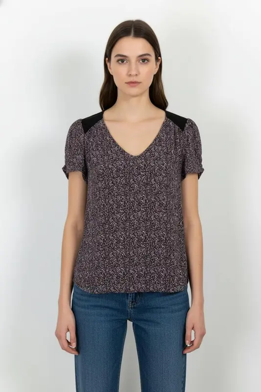 Blouse Bicolore Bordeaux et Noir - Taille M/38