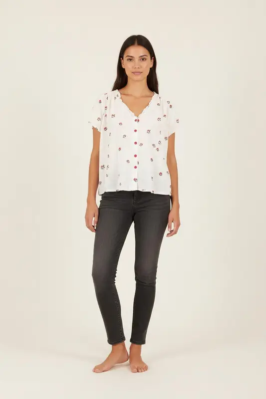 Blouse blanche à motifs - Taille XS/34