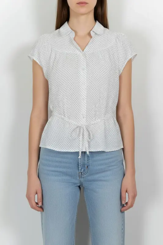 Blouse Blanche à Pois Noirs - Taille S/36
