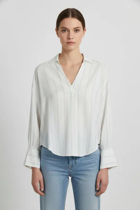 Blouse Blanche et Bleue - Taille L/40