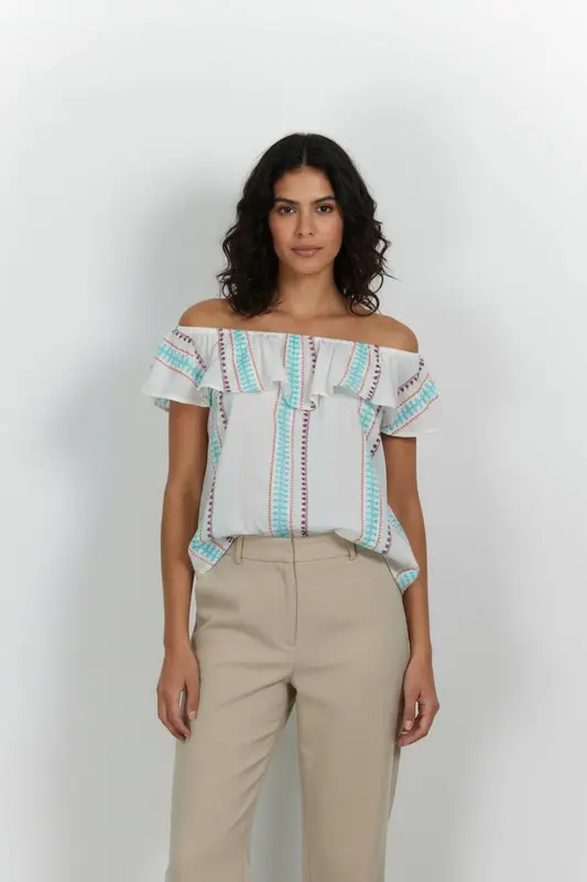 Blouse Blanche et Multicolore - Taille S/36