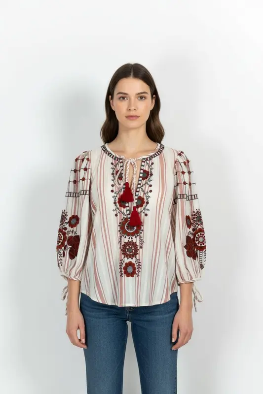 Blouse Blanche et Rouge - Taille S/36