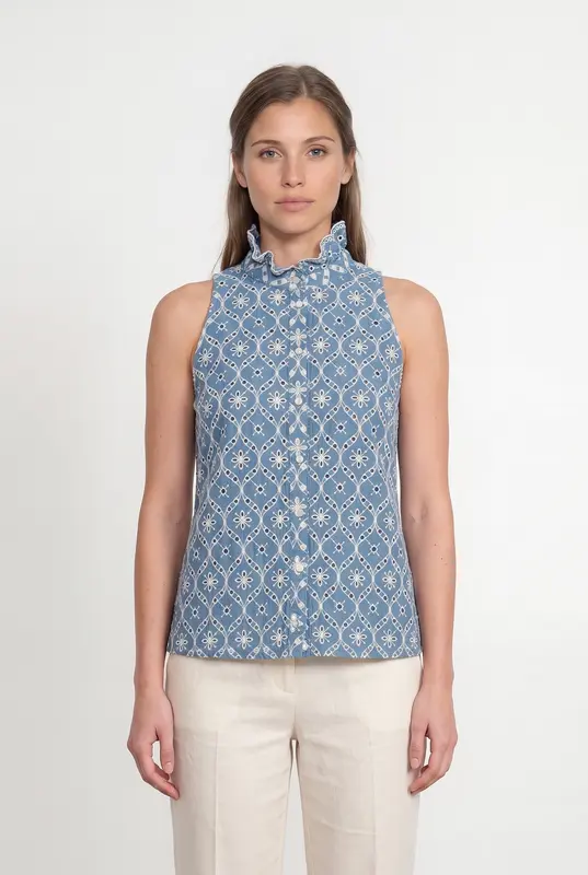 Blouse Bleu et Blanche - Taille S/36