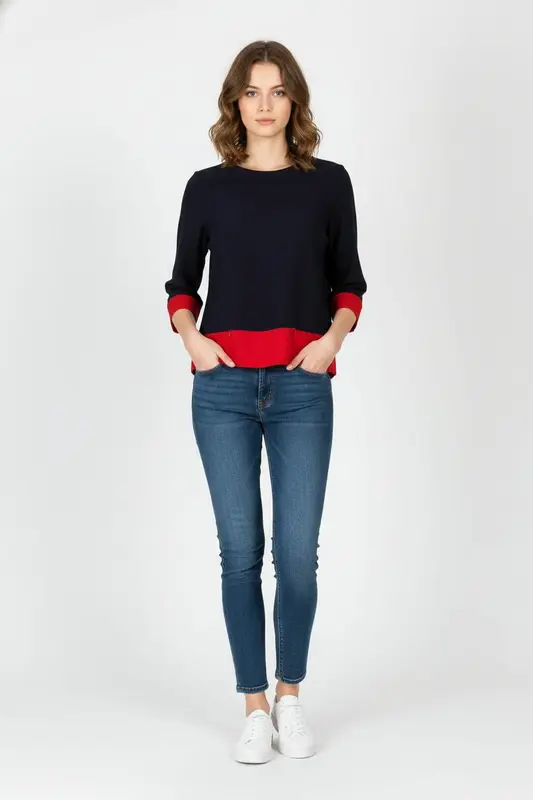 Blouse Bleu Marine et Rouge - Taille S/36
