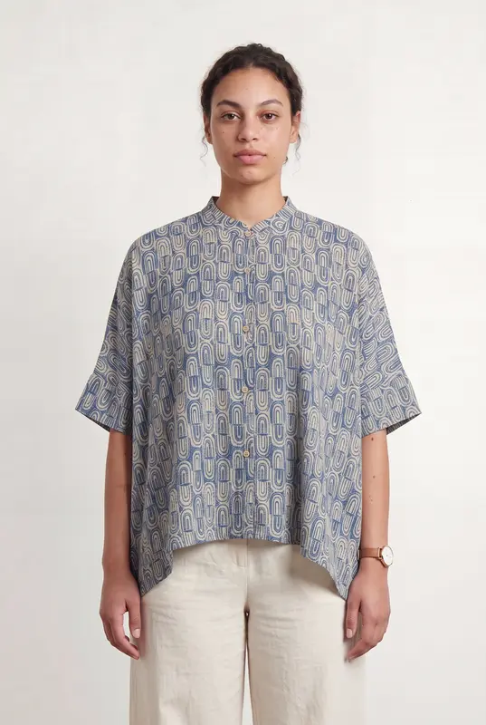 Blouse Bleue et Beige - Taille L/40