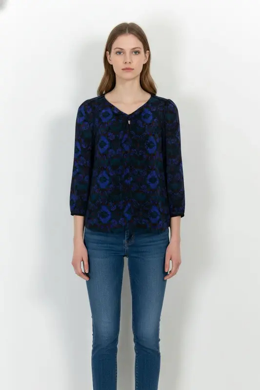 Blouse Bleue et Noire - Taille L/40