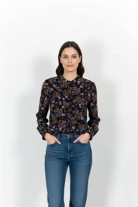 Blouse Bleue et Noire - Taille XS/34