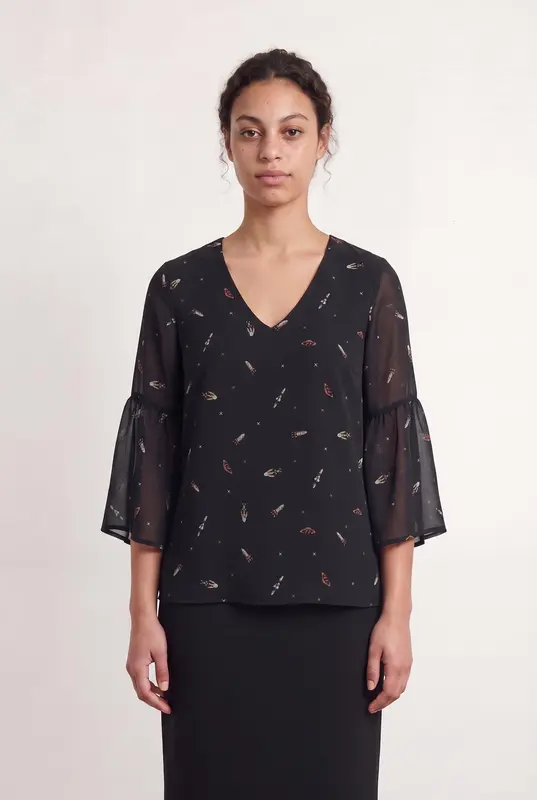 Blouse bleue foncée à motifs - Taille L/40