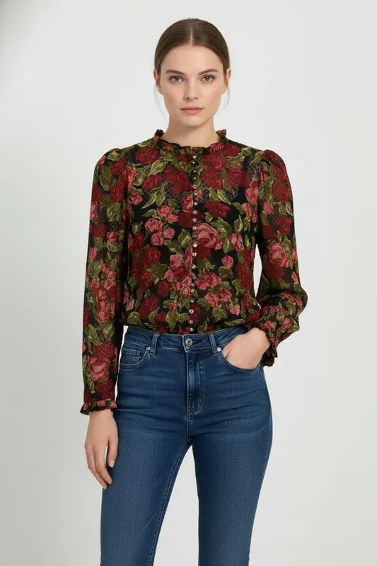 Blouse Bordeaux et Verte - Taille S/36