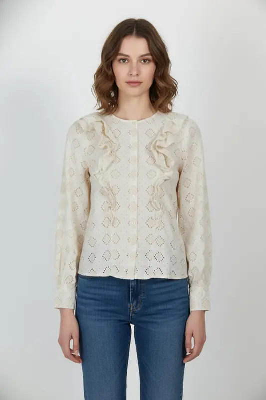 Blouse Brodée Beige - Taille XS/34