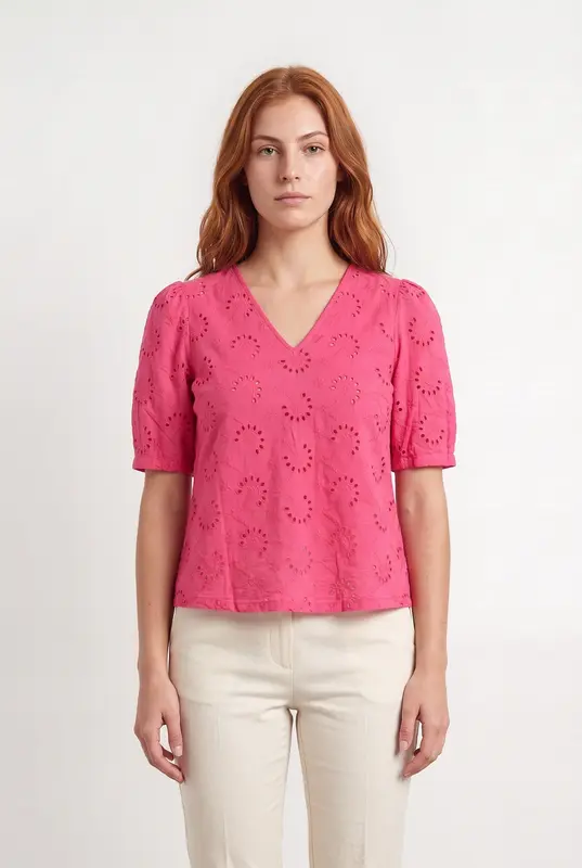 Blouse Brodée Rose - Taille M/38