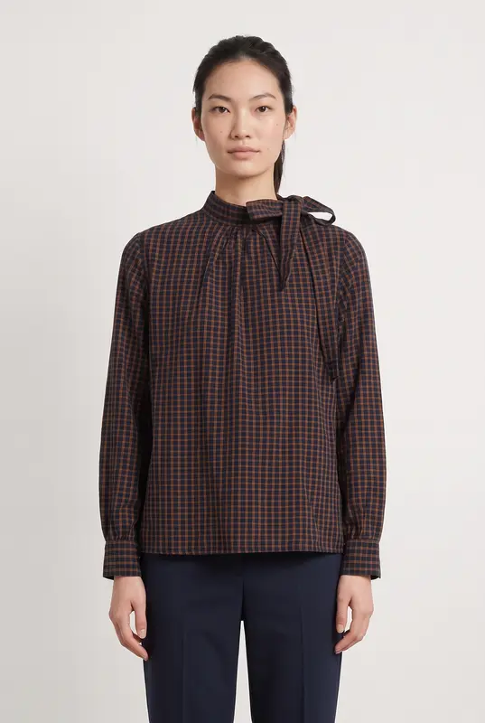Blouse Carreaux Bleu et Marron - Taille XXS/32
