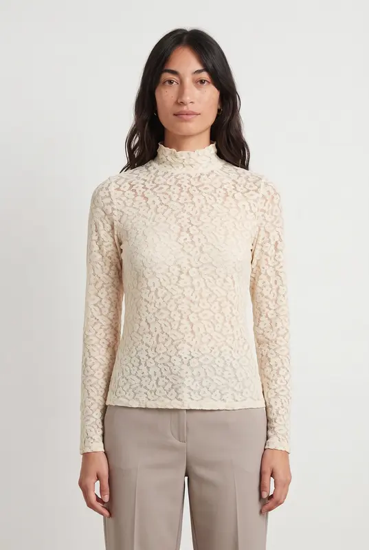 Blouse en Dentelle Beige - Taille M/38