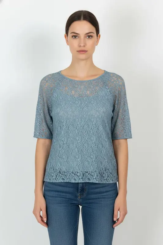 Blouse en Dentelle Bleue - Taille M/38