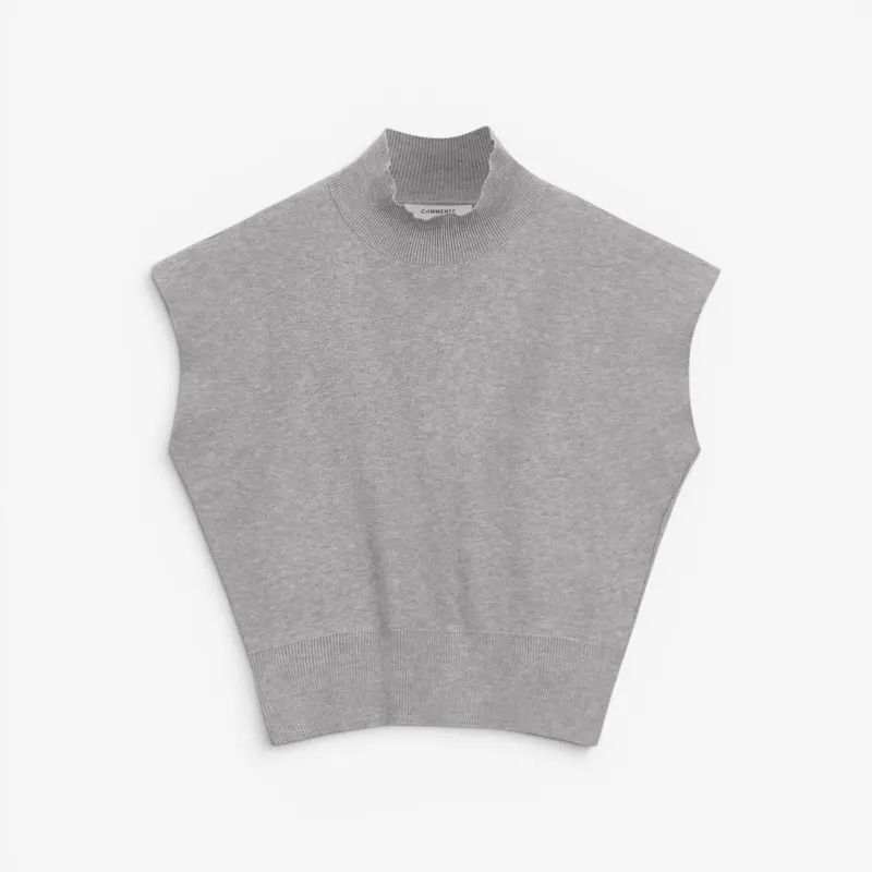 Blouse femme côtelée manches courtes col montant